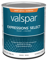 Valspar Expressions Select 4600 028.0046000.005 Latex Paint, Acrylic Base, Semi-Gloss, White Base, 1 qt